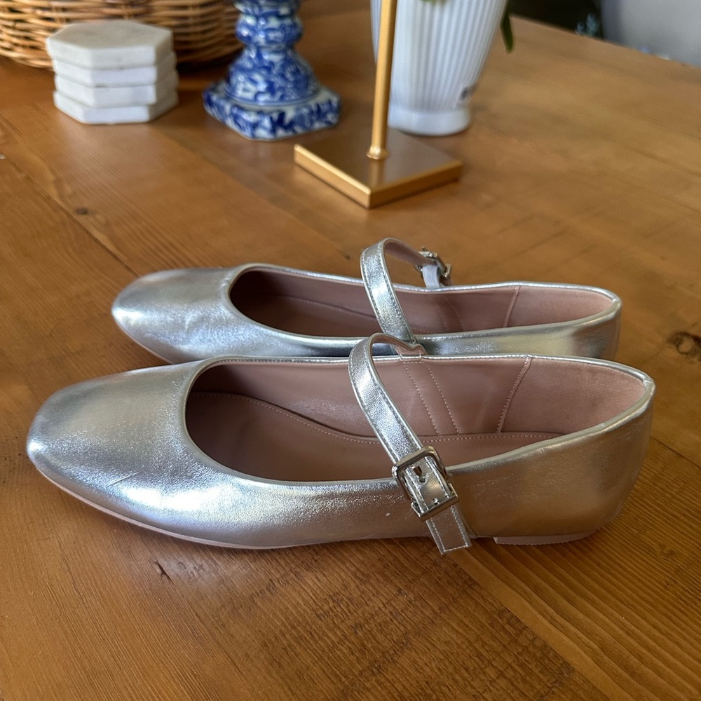 Silver Mary Jane Flats